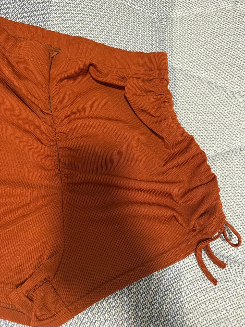 Women’s Rust Orange Ruched Side Shorts - Picture 3 of 5